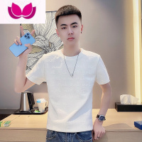 七斓2022夏季字母白色网红短袖T恤男社会精小伙痞帅修身百搭上衣ins