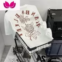 七斓美式hiphop高街玫瑰花短袖t恤男女夏设计感小众休闲宽松百搭上衣