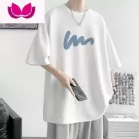 七斓短袖t恤男士夏季五分袖男装2023新款潮牌ins宽松半袖男生