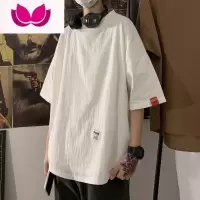 七斓港风亚麻短袖t恤男ins夏季百搭简约宽松大码情侣半袖衣服