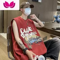 七斓大码300斤美式印花背心男女夏季潮牌无袖t恤宽松外穿男生运动坎肩