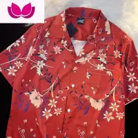 七斓港风复古夏威夷满印短袖vintage花衬衫男女泰式雅痞情侣沙滩衬衣