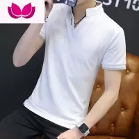 七斓男士短袖T恤印花潮牌立领polo衫2023新款修身V领网眼体桖衣服