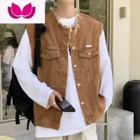 七斓毛边美式设计感牛仔马甲男开衫叠穿外搭背心vintage无袖坎肩外套