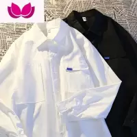 七斓日系复古工装潮牌白色衬衫男长袖内搭美式潮流高级感男生衬衣外套