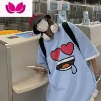 七斓短袖t恤男夏季美式潮牌ins落肩半袖炸街情侣加大码上衣服