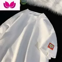 七斓华夫格短袖T恤男夏季百搭ins衣服笑脸oversize五分袖