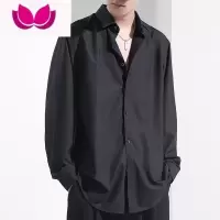 七斓长袖衬衫男黑色高级感痞帅休闲白衬衣宽松大码冰丝外套内搭潮