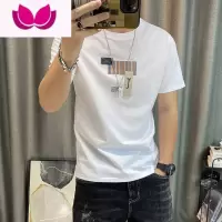 七斓2022新款潮流短袖T恤男圆领印花ins欧货上衣修身潮牌百搭体恤