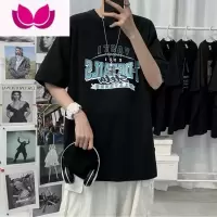 七斓夏季新款短袖衫男ins港风宽松潮流休闲打底衫潮牌字母情侣圆领t恤