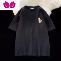 七斓短袖T恤男款夏季潮流简约植绒印花半袖港风ins休闲宽松体恤衫