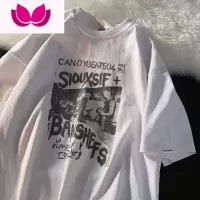 七斓美式复古印花t恤男夏季高街嘻哈百搭短袖情侣潮牌ins宽松圆领半袖