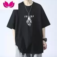 七斓白色短袖T恤男ins大码夏季落肩袖五分袖体恤潮牌高街上衣