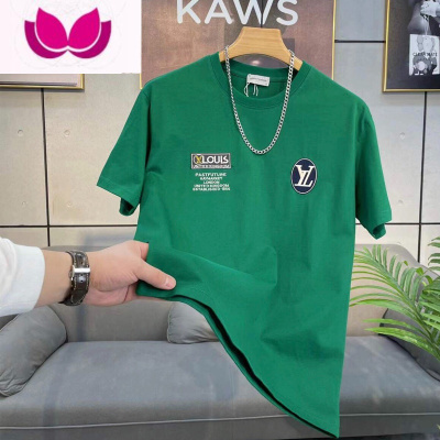 七斓欧洲站绿色T恤男短袖圆领潮牌个性百搭上衣2022夏季新款体恤