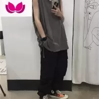 七斓夏季嘻哈破洞打底衫宽松无袖美式内搭高街坎肩背心上衣T恤男女潮