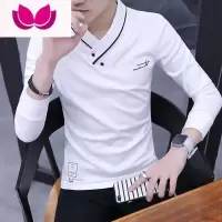 七斓男士V领长袖t恤新款加绒打底衫潮流卫衣男装体恤秋装上衣服
