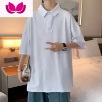 七斓纯色潮流polo衫男翻领短袖T恤加大码胖子宽松夏季装日系百搭半袖