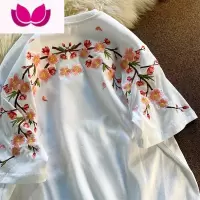 七斓高级感小众设计重工刺绣花朵t恤上衣男女夏季宽松别致情侣短袖tee