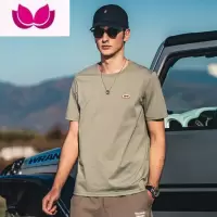 七斓 凉感降温冰丝棉短袖T恤男士潮牌简约刺绣半袖青年圆领打底