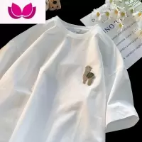 七斓短袖t恤男夏季简约植绒刺绣半袖男士潮牌休闲宽松五分袖体恤