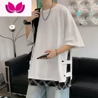七斓夏季薄款假短袖T恤男排扣拼接潮牌ins休闲青少年日系体恤上衣