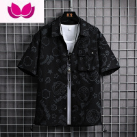 七斓夏威夷风花衬衫男短袖夏季休闲衬衣宽松胖子加肥大码寸衫外套潮牌