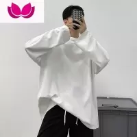 七斓美式长袖T恤男春季宽松纯色小领口打底衫oversize卫衣薄款潮