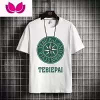七斓夏季半袖男士短袖t恤潮牌ins港风宽松潮流圆领薄款印花打底衫