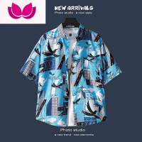 七斓短袖衬衫男ins复古宽松满印花夏威夷衬衣夏季休闲百搭学生寸衫潮