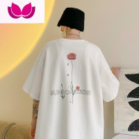 七斓美潮涂鸦t恤男夏季hiphop小众设计感玫瑰花卉半截袖chic重棉短袖