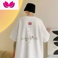 七斓美潮涂鸦t恤男夏季hiphop小众设计感玫瑰花卉半截袖chic重棉短袖