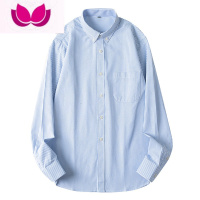 七斓蓝白细条纹复古牛津纺衬衫日系宽松休闲百搭长袖衬衣男女同款