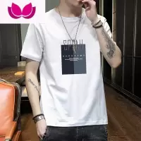七斓短袖t恤男士宽松2023夏季薄款韩版潮流印花圆领冰丝体恤