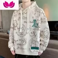 七斓2022新款连帽卫衣男士ins港风潮流学生宽松大码满身印花秋季衣服
