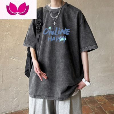 七斓美式水洗T恤短袖男潮牌做旧复古高街半袖夏季百搭青少年衣服