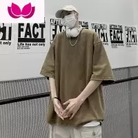 七斓水洗做旧短袖T恤男款夏季美式复古潮牌宽松大码纯色半袖体恤
