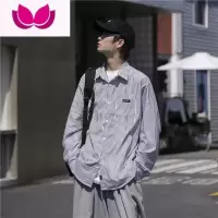 七斓日系cityboy衬衫男长袖款oversize宽松美式内搭条纹衬衣外套A