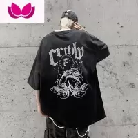 七斓2023美式复古短袖男士ins夏季宽松水洗做旧高街潮牌T恤上衣服