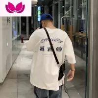 七斓夏卡通熊猫印花圆领短袖T恤男女潮牌情侣半袖宽松打底体恤衫