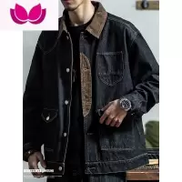 七斓灯芯绒拼接牛仔工装外套男美式日系复古夹克衫潮牌宽松痞帅