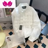 七斓高级感设计痞帅长袖衬衫男女美式小众vintage编织拼接上衣