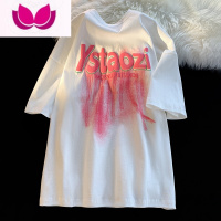 七斓情侣短袖t恤男夏季字母发泡半袖上衣宽松休闲圆领体恤衫