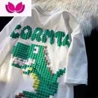 七斓像素t恤恐龙印花短袖男夏季小众设计感ins潮牌美式潮流五分袖