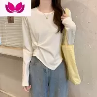 七斓小众设计感不规则长袖T恤女装早秋季白色体恤短款独特别致小上衣