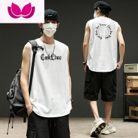 七斓坎肩背心男潮牌ins字母印花宽肩砍袖夏季外穿宽松运动无袖t恤