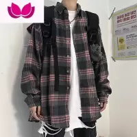 七斓格子衬衫男长袖宽松港风日系衬衣ins韩版潮流原宿风痞帅外套