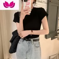 七斓白色正肩显瘦气质短袖t恤女2023夏季新款设计感修身圆领打底上衣