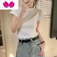 七斓白色正肩显瘦气质短袖t恤女2023夏季新款设计感修身圆领打底上衣