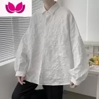 七斓黑色长袖衬衫男士大码潮牌韩版痞帅衬衣高级感宽松休闲外套
