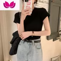 七斓韩版修身圆领纯色正肩t恤女2023年春季新款女装短袖百搭气质上衣